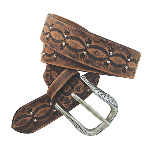 Roper Womens 1.3/16" Distressed Hand Sanded Genuine Leather Belt (9629300) Brown S