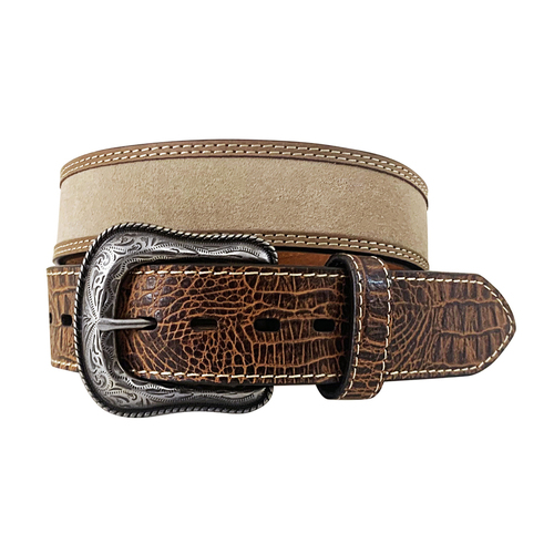 Roper Mens 1.1/2" Genuine Suede Inlay WTH Truscan Bambino Leather End Tabs Belt (8665500) Brown 34"