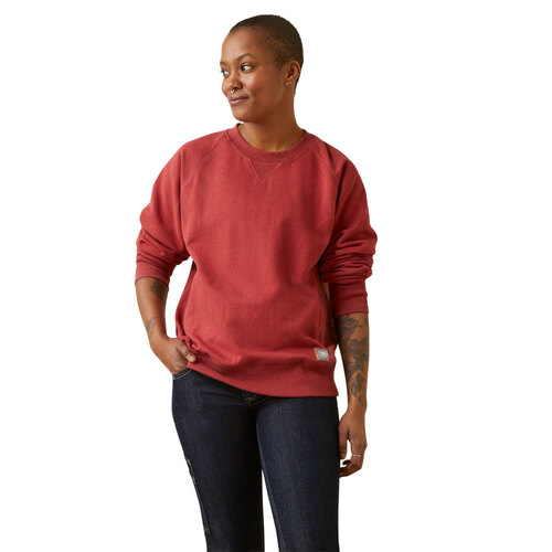 Ariat Womens Workman Washed Fleece Sweatshirt (10046571) Red Dahlia XS