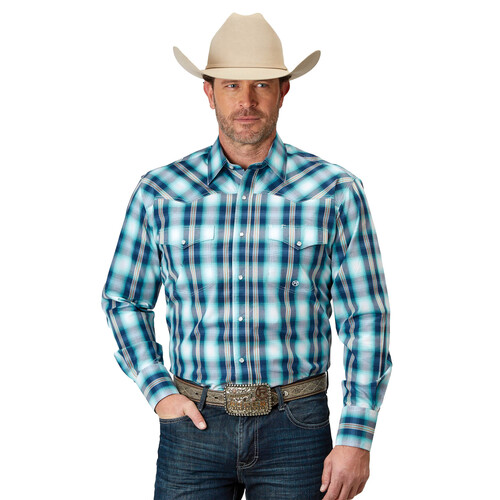 Roper Men Amarillo Collection L/S Shirt (01278094) Plaid Blue M