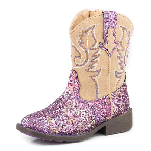 Roper Toddlers Southwest Glitter Boots (17225361) Purple Glitter/Tan 5