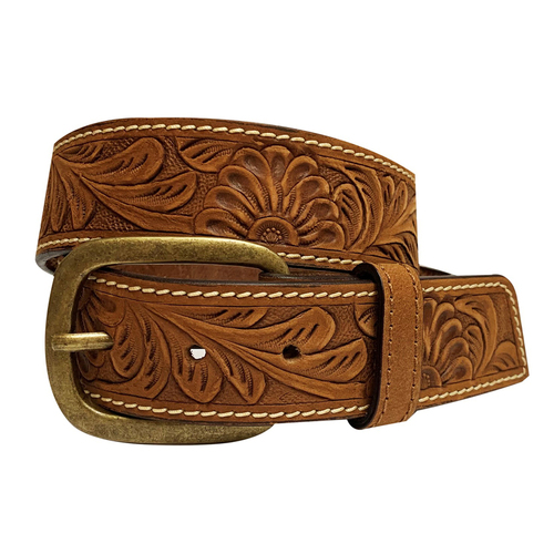 Roper Womens 1 1/2" Genuine Hand Tooled Leather Belt (9636300) Brown S