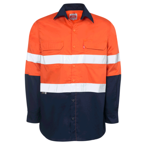 Jonsson Mens Hi Vis Vented L/S Reflective Work Shirt (MSVENT) Navy/Orangen
