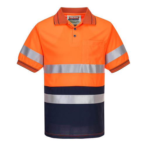 Portwest Mens Micro Mesh 2Tone Hi Vis S/S Polo Shirt (MP510ONR) Orange/Navy M [SD]