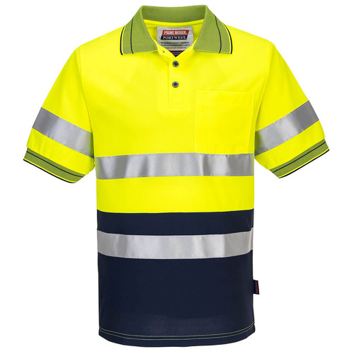 Portwest Mens Micro Mesh 2Tone S/S Polo Shirt (MP510YNR) Yellow/Navy [SD]