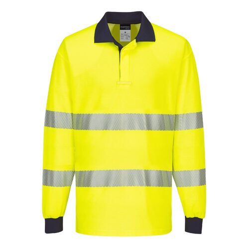 Portwest Mens PW3 Hi-Vis L/S Polo Shirt (T186) Yellow/Navy  [GD]