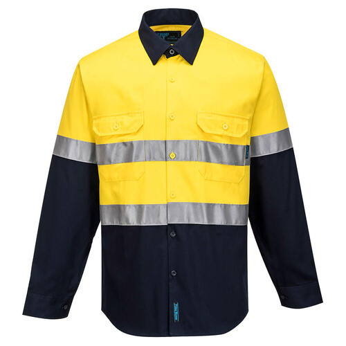 Portwest Mens Hi Vis L/S Shirt with Tape (MA803) Yellow/Navy M