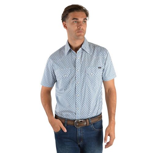 Pure Western Mens Mitch Print Western S/S Shirt (P2S1102586) White/Blue S [SD]