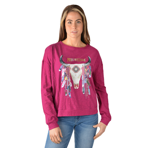 Pure Western Womens Lacey L/S Tee (P3W2518564) Beetroot [SD]