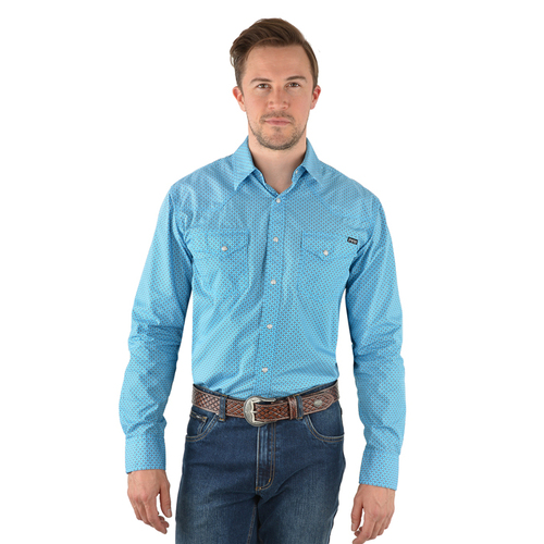 Pure Western Mens Roy Print Western L/S Shirt (P3W1100672) Blue/White [SD]