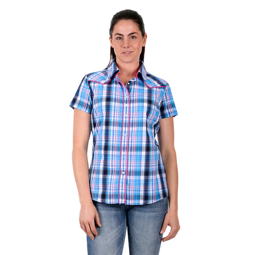 Pure Western Womens Shiloh S/S Shirt (P3S2132791) Blue/Coral 10 [SD]