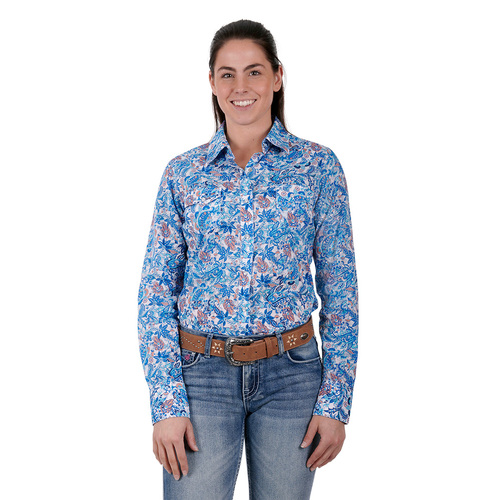 Pure Western Womens Frances L/S Shirt (P3S2571785) Blue/Coral 20 [SD]