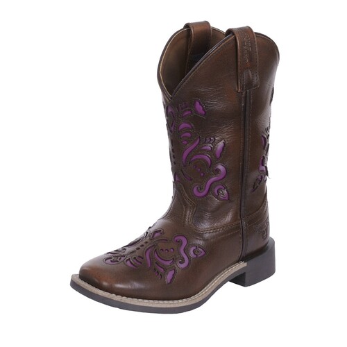 Pure Western Childrens Ottie Boots (PCP78101C) Antique Brown/Purple J10