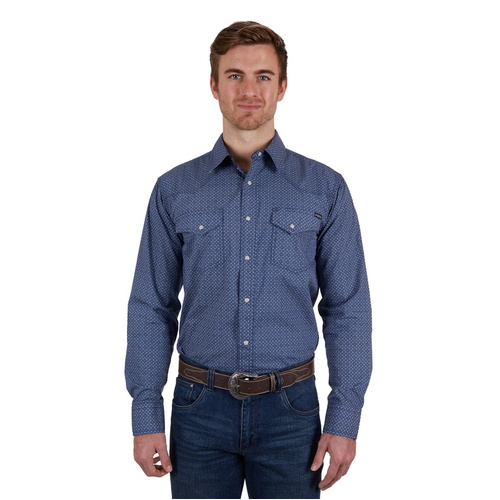 Pure Western Mens Melville L/S Shirt (P4W1100822) Navy/White S