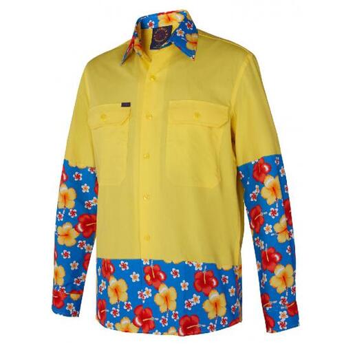 Ritemate Mens Light Weight Open Front Two Tone Vented L/S Shirt (RMRU02) Yellow-Hibiscus XS [GD]