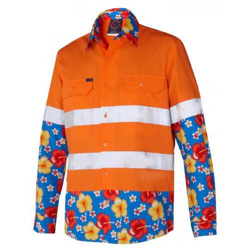 Ritemate Mens Light Weight Open Front Two Tone Vented Reflective L/S Shirt (RMRU02R) Orange-Hibiscus XS [GD]