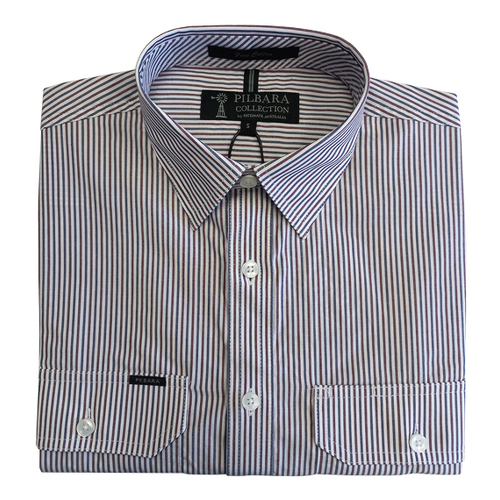 Ritemate Mens Pilbara Classic Cotton Dual Pocket Stripe S/S Shirt (RMPC058S) Maroon-Navy-White Stripe [SD]
