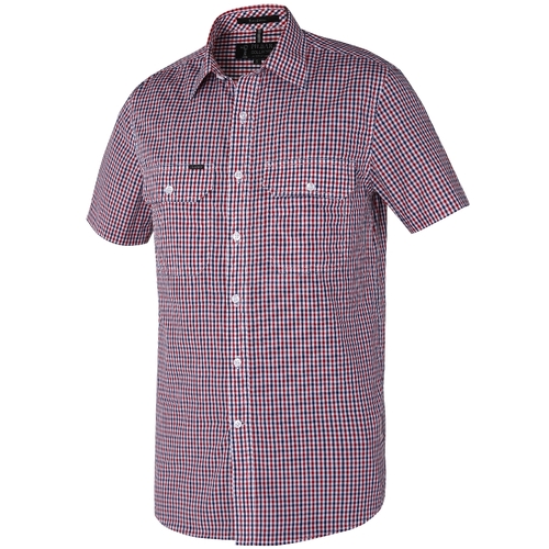 Ritemate Mens Pilbara Classic Cotton Dual Pocket Check S/S Shirt (RMPC060S) Red-Navy-White S [SD]