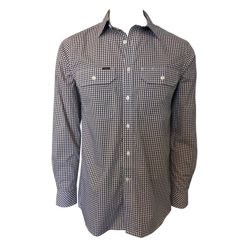 Ritemate Mens Pilbara Cotton L/S Shirt (RMPC089) Brown/Navy/White XS [SD]