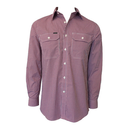 Ritemate Mens Pilbara Cotton L/S Shirt (RMPC089) Red/Navy/White [SD]