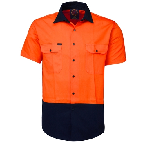 Ritemate Mens Vented Open Front S/S Shirt (RM107V2S) Orange/Navy XS