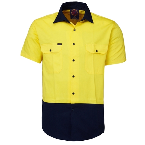 Ritemate Mens Vented Open Front S/S Shirt (RM107V2S) Yellow/Navy XS