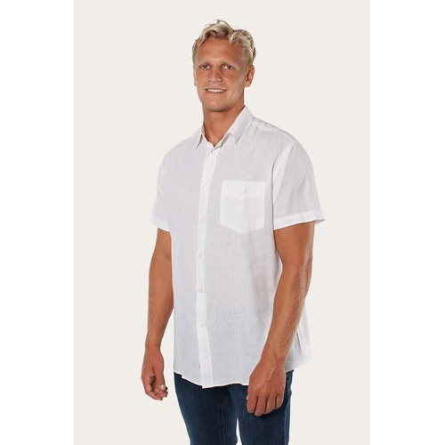 Ringers Western Mens Dawson Relaxed S/S Linen Dress Shirt (120209580RW) Bright White [GD]