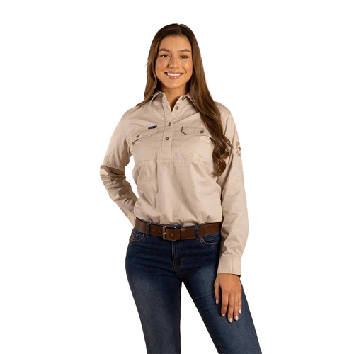 Ringers Western Womens Delta Half Button Work Shirt (221074RW) Stone 12 [GD]