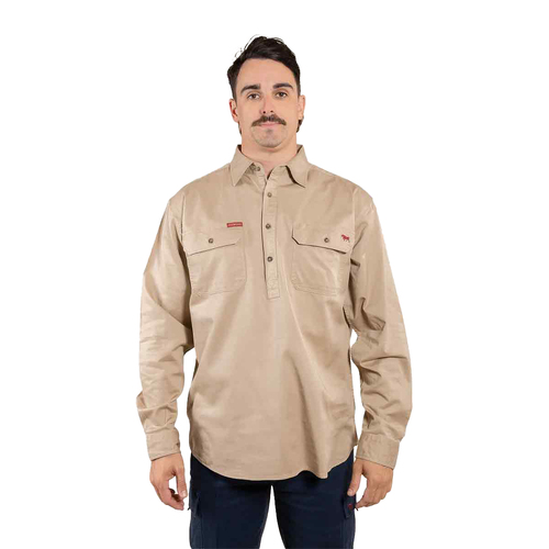 Ringers Western Mens Southern Highlands Half Button Work Shirt (121101RW) Camel S [GD]