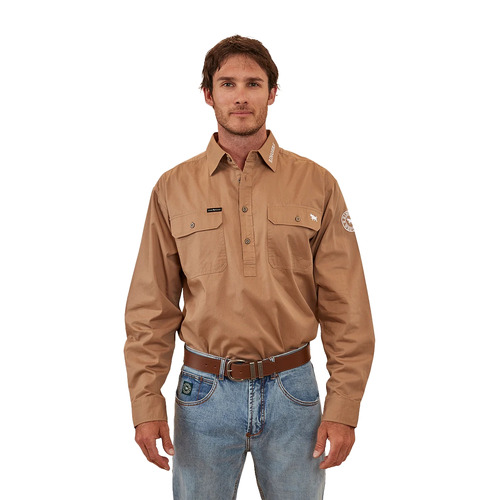 Ringers Western Mens Kreiger Half Button Work Shirt (122119RW) Clay M [GD]