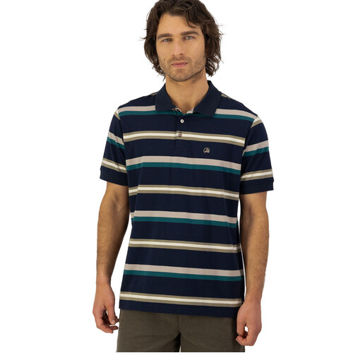 Swanndri Mens Winfred Stripe Polo Shirt (SS231702M) Pine/Pebble S [SD]