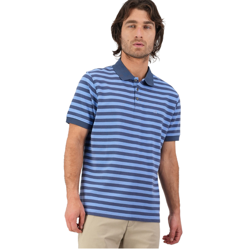 Swanndri Mens Walton Stripe Polo Shirt (SS231701M) Blue/Steel S [SD]