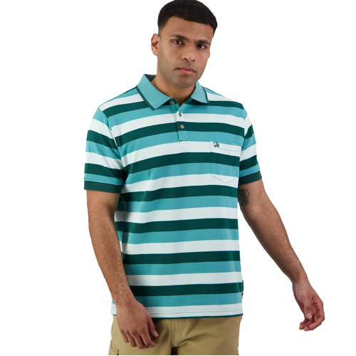Swanndri Mens Fifield Stripe Polo Shirt (SS231700M) Pine