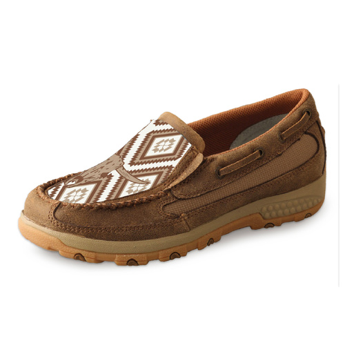 Twisted X Womens Diamond Skull CellStretch Slip On Moccasin (TCWXC0023) Bomber/Brown/Tan 6 [SD]