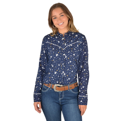 Wrangler Womens Jocelyn Western L/S Shirt (X2S2137876) Navy Multi 10 [SD]