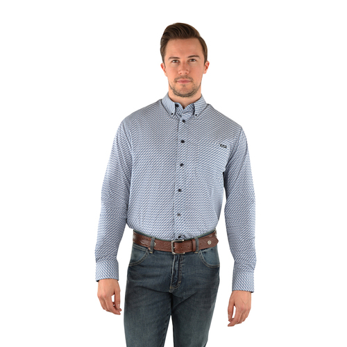Wrangler Mens Porter Print Button Down L/S Shirt (X3W1115908) Navy/White XL [SD]