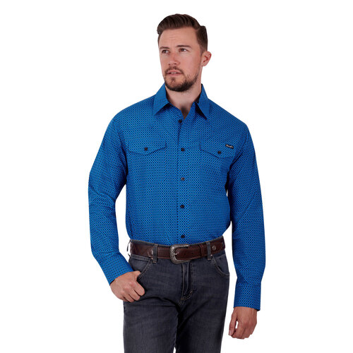 Wrangler Mens Kirk L/S Shirt (X3S1111980) Royal Blue/Orange M [SD]