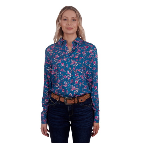 Wrangler Womens Leah L/S Shirt (X4W2126059) Teal/Pink 8