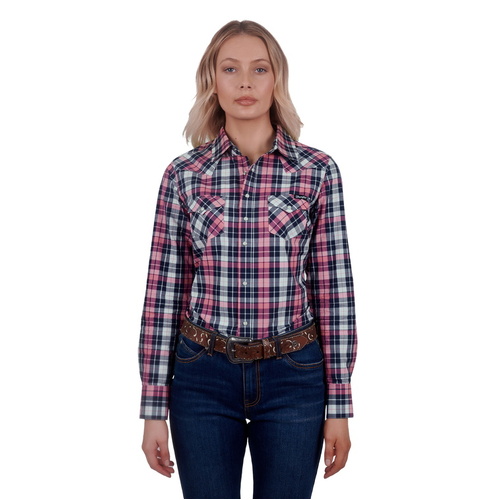 Wrangler Womens Greta L/S Western Shirt (X4W2127052) Pink/Navy 8