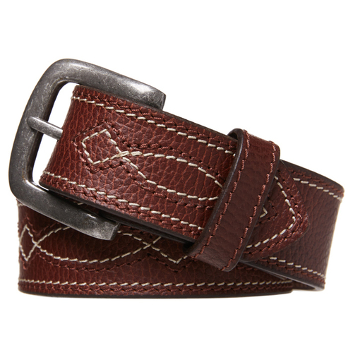 Statesman Genuine Leather Buffalo Decor Stitched Belt (M00023) Brown 28-30