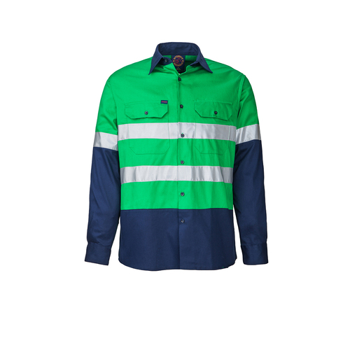 Ritemate Adults Hi Vis Open Front Shirt with Tape (RM1050R.EME) Emerald/Navy 2XS