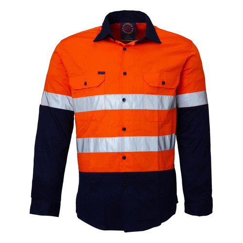 Ritemate Adults Hi Vis Open Front Shirt with Tape (RM1050R.ORA) Orange/Navy XS