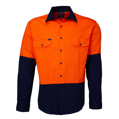 Ritemate Adults Hi Vis Open Front L/S Shirt (RM1050) Orange/Navy S