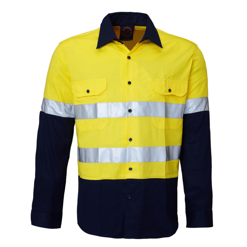 Ritemate Adults Hi Vis Open Front Shirt with Tape (RM1050R) Yellow/Navy XS