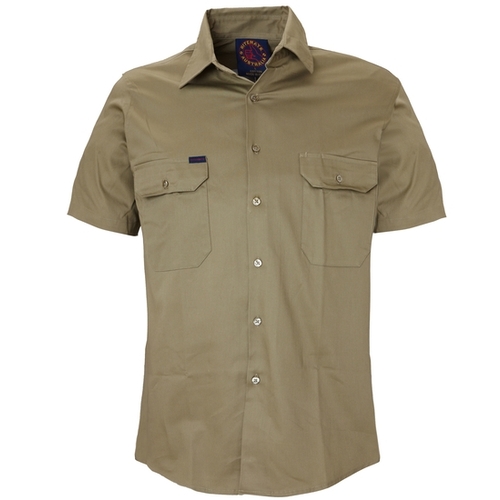 Ritemate Mens Open Front Heavy Weight S/S Work Shirt (RM1000S) Khaki S