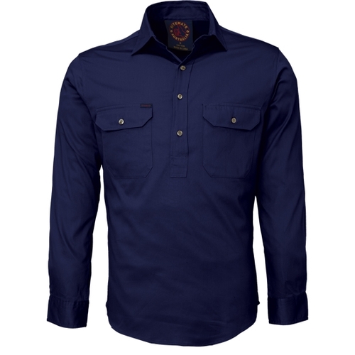 Ritemate Mens Closed Front Heavy Weight L/S Work Shirt (RM100CF) Navy XS