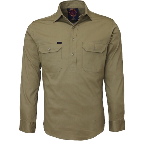 Ritemate Mens Closed Front Heavy Weight L/S Work Shirt (RM100CF) Khaki S