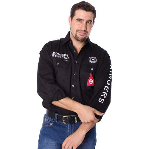 Ringers Western Mens Hawkeye Full Button Embroidered Work Shirt (118110002) Black L [GD]