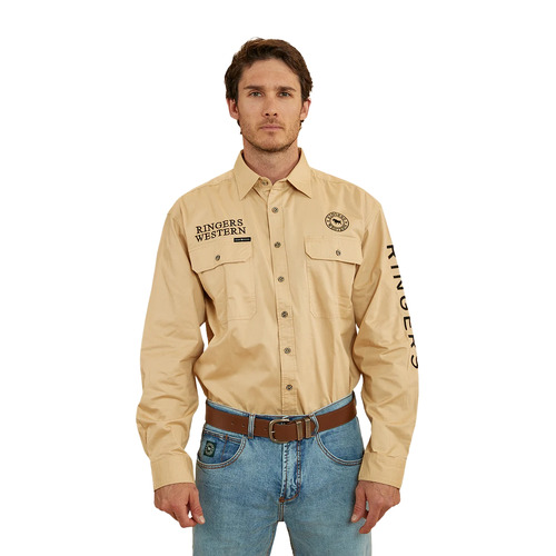 Ringers Western Mens Hawkeye Full Button Work Shirt (118110002) Dark Sand/Black M [GD]