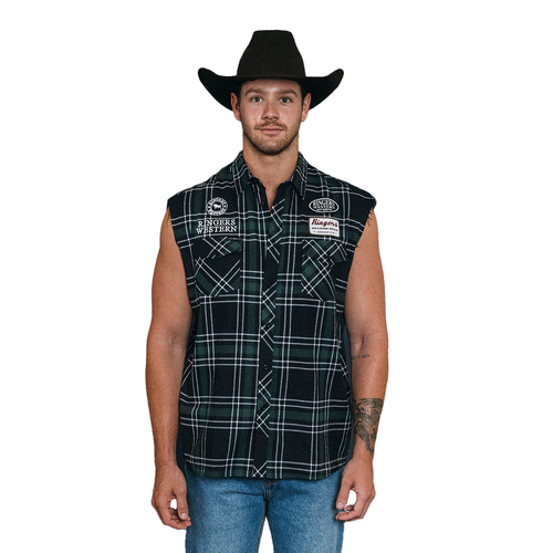 Ringers Western Mens Grafton Sleeveless Flannel Shirt (123078RW) Black/Pine S [GD]